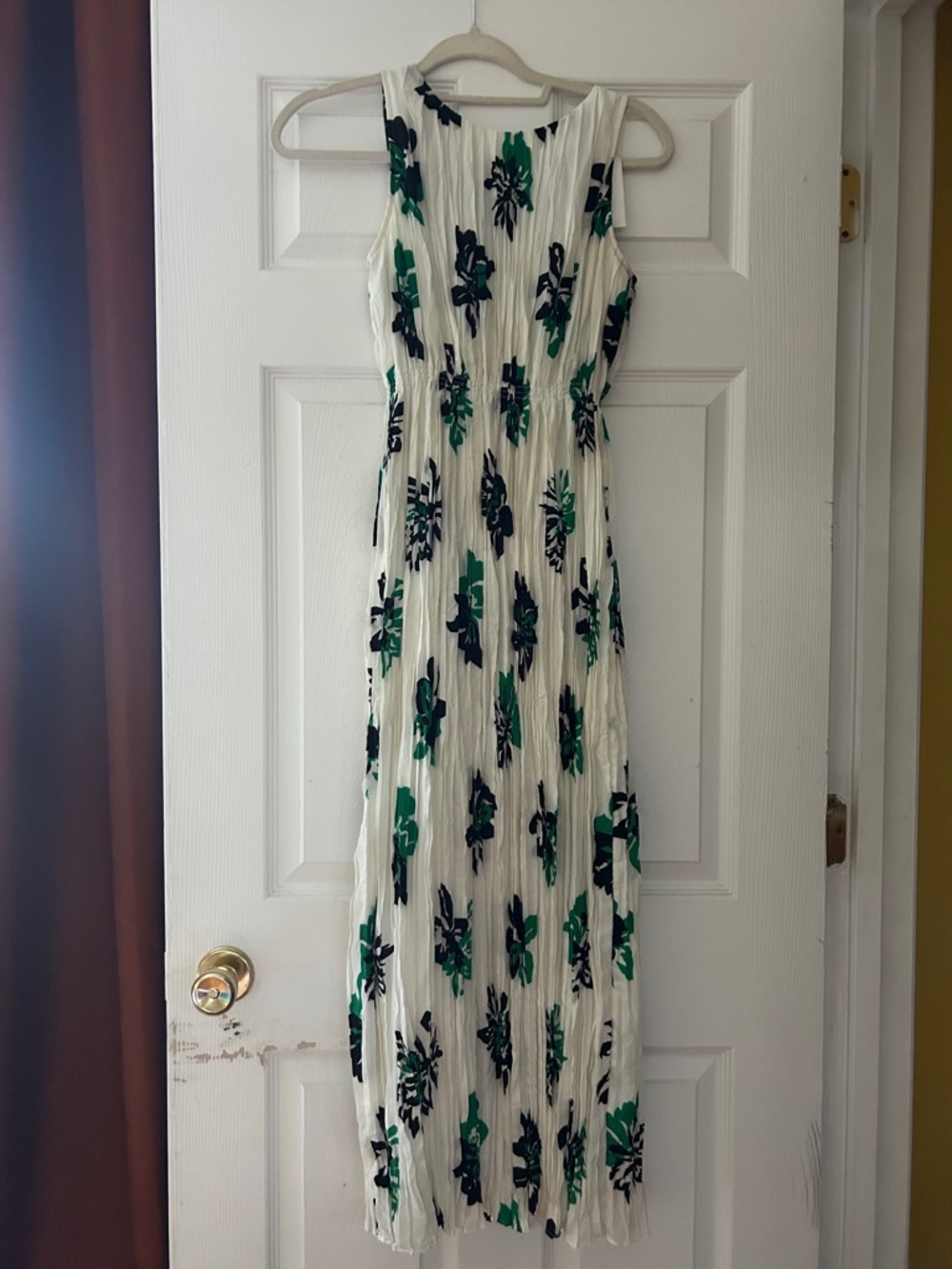 Banana Republic White Sleeveless Maxi Dress with Green and Black Floral Print